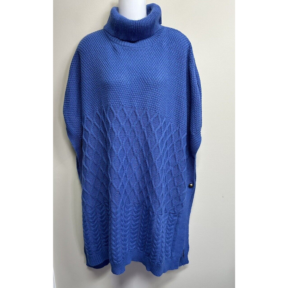 LANE BRYANT SIDE BUTTON SWEATER PONCHO High neck BLUE SIZE 22/28 - Picture 2 of 4